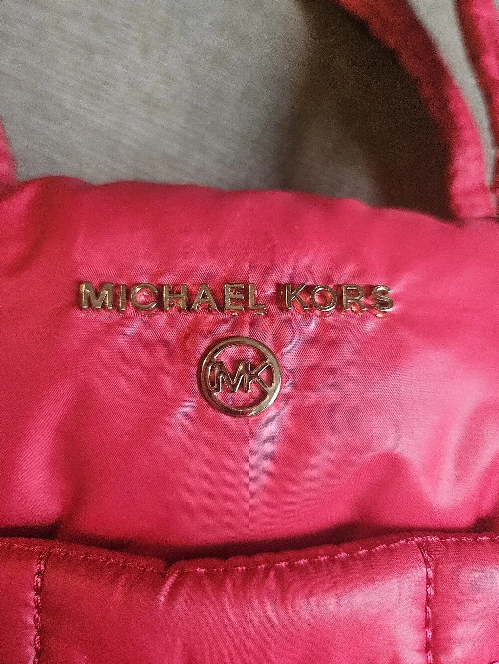 Michael Kors Red Puffer Tote Stirling Quilted Recycled Travel Bag $278